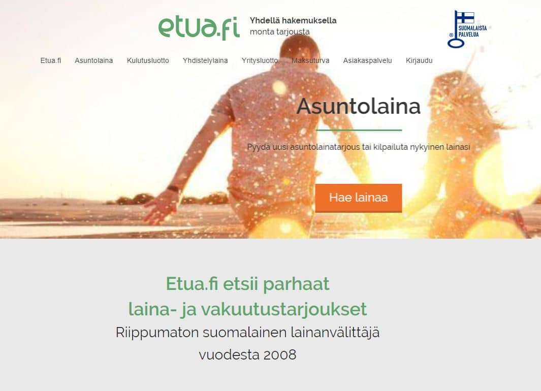 Etua.fi lainapalvelun etusivunäkymä