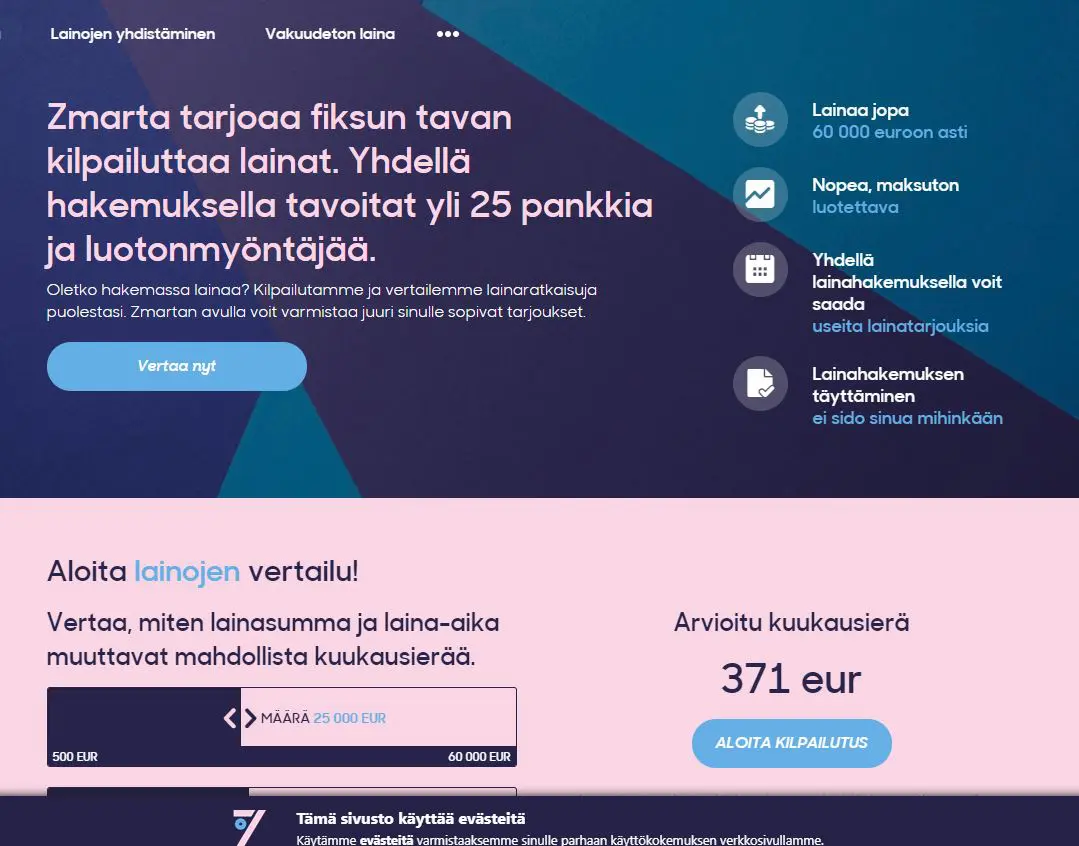 zmartan etusivulla voit kilpailuttaa vakuudettomat lainasi